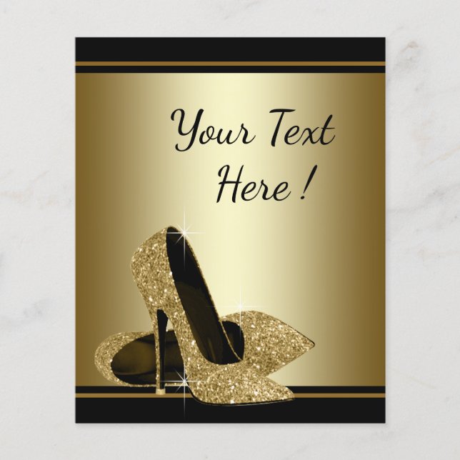 Prospectus 11,4 Cm X 14,2 Cm Flyer pour chaussure haute talon en or noir (Devant)