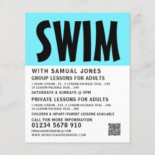 Prospectus 11,4 Cm X 14,2 Cm Flyer publicitaire pour les leçons de natation mod