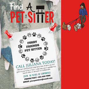 Prospectus 11,4 Cm X 14,2 Cm Furry Friends Pet Sitter Petite entreprise