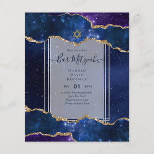 Prospectus 11,4 Cm X 14,2 Cm Galaxy Starry Night BAR MITZVAH Invitations Bleu