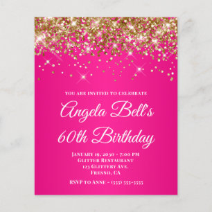 Prospectus 11,4 Cm X 14,2 Cm Glitter Doré Ombré Rose Chaud 60e Anniversaire
