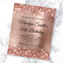 Prospectus 11,4 Cm X 14,2 Cm Glittery Rose Gold Glam 50e anniversaire Invitatio