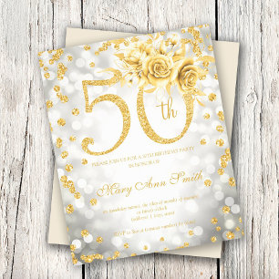 Prospectus 11,4 Cm X 14,2 Cm Gold Floral 50th Birthday Lights Invitation Argent