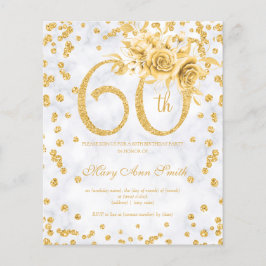 Prospectus 11,4 Cm X 14,2 Cm Gold Floral 60e Anniversaire Marbre Invitation