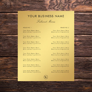 Prospectus 11,4 Cm X 14,2 Cm Gold Gradient Restaurant Café Retirer Menu & Logo
