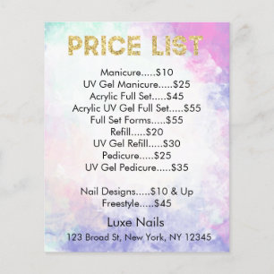 Prospectus 11,4 Cm X 14,2 Cm Gold Parties scintillant Tarifs Flyers pour Nail S