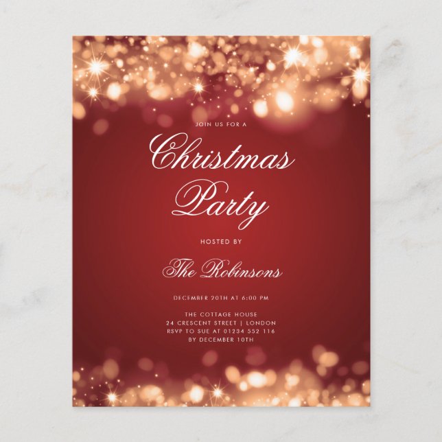 Prospectus 11,4 Cm X 14,2 Cm Gold Red Christmas Lights Invitation Programme et  (Devant)