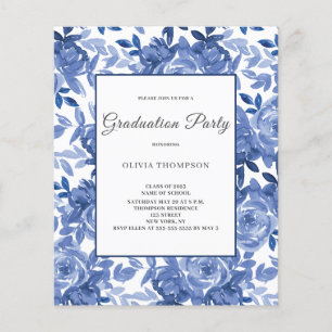 Prospectus 11,4 Cm X 14,2 Cm Graduation Budget Blue Floral Party Invitation