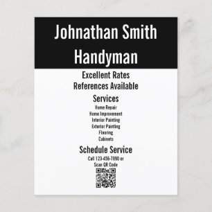 Prospectus 11,4 Cm X 14,2 Cm Handyman Services Modèle de code QR noir et blanc