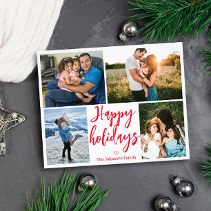 Prospectus 11,4 Cm X 14,2 Cm  happy holidays red handwriting 4 photos collage 