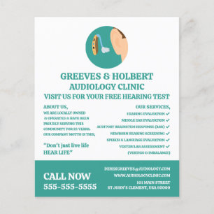 Prospectus 11,4 Cm X 14,2 Cm Icône d'aide auditive, audiologiste, Clinique d'au