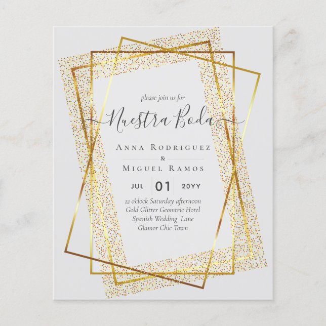 Prospectus 11,4 Cm X 14,2 Cm Invitaciones de Boda, Mariage espagnol GOLD Budget (Devant)