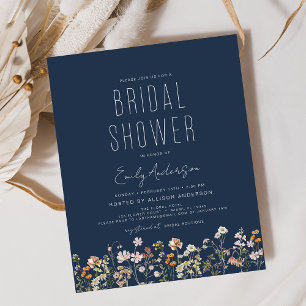 Prospectus 11,4 Cm X 14,2 Cm Invitation à la douche nuptiale Fleur sauvage bleu
