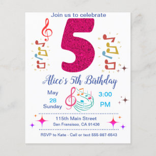 Prospectus 11,4 Cm X 14,2 Cm Invitation à la fête du 5e anniversaire - Thème de