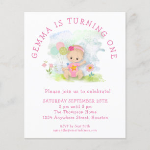 Prospectus 11,4 Cm X 14,2 Cm Invitation anniversaire 1 an Fille Rose PAPIER