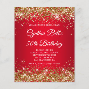 Prospectus 11,4 Cm X 14,2 Cm Invitation Anniversaire 50 Ans Dégradé Rouge Paill