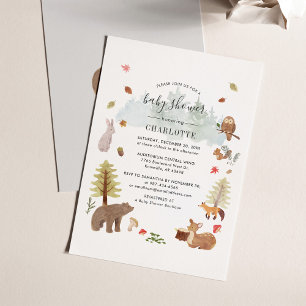 Prospectus 11,4 Cm X 14,2 Cm Invitation Baby shower des animaux des bois