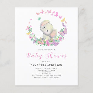 Prospectus 11,4 Cm X 14,2 Cm Invitation Baby shower Eléphant Budget Cute