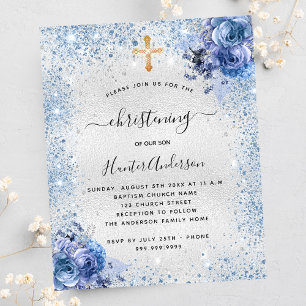 Prospectus 11,4 Cm X 14,2 Cm Invitation budgétaire florale bleu argenté
