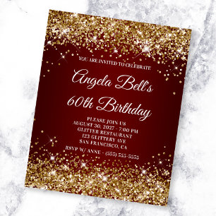 Prospectus 11,4 Cm X 14,2 Cm Invitation d'anniversaire 60 ans ombré rouge foncé