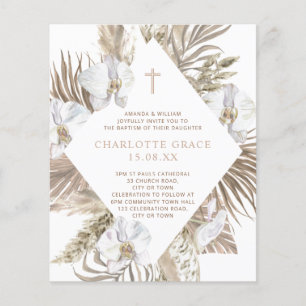Prospectus 11,4 Cm X 14,2 Cm Invitation de baptême floral Palm Boho rose et bei