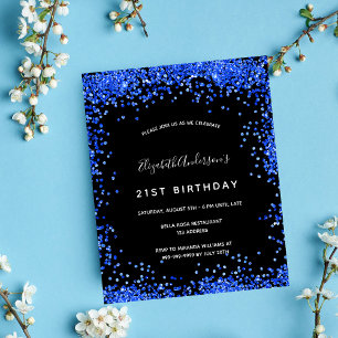 Prospectus 11,4 Cm X 14,2 Cm Invitation de budget royal bleu noir pour annivers