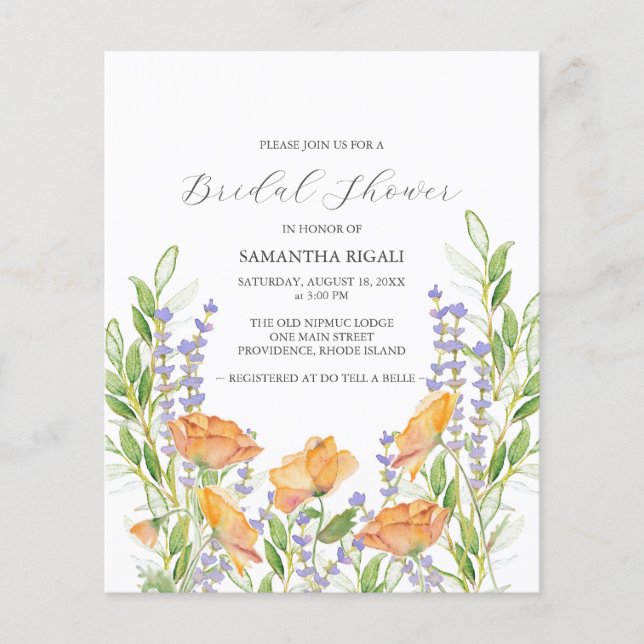 Prospectus 11,4 Cm X 14,2 Cm Invitation de douche nuptiale budget Floral (Devant)