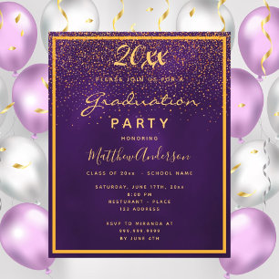 Prospectus 11,4 Cm X 14,2 Cm Invitation de fête de fin d'études budget violet