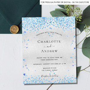 Prospectus 11,4 Cm X 14,2 Cm Invitation de mariage à budget coeur bleu argenté