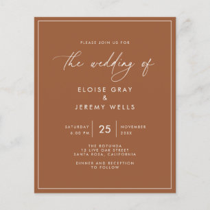 Prospectus 11,4 Cm X 14,2 Cm Invitation de mariage en terre cuite à petit budge