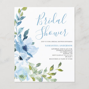 Prospectus 11,4 Cm X 14,2 Cm Invitation de mariage floral bleu à petit budget