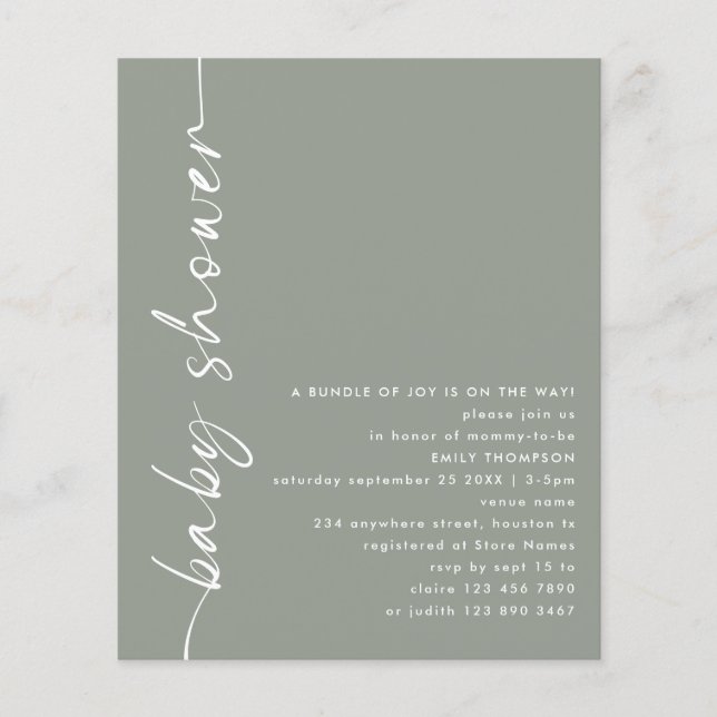 Prospectus 11,4 Cm X 14,2 Cm Invitation du Baby shower de mesure de script pivo (Devant)