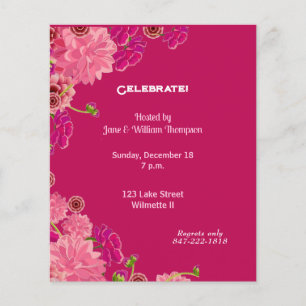 Prospectus 11,4 Cm X 14,2 Cm Invitation florale Magenta