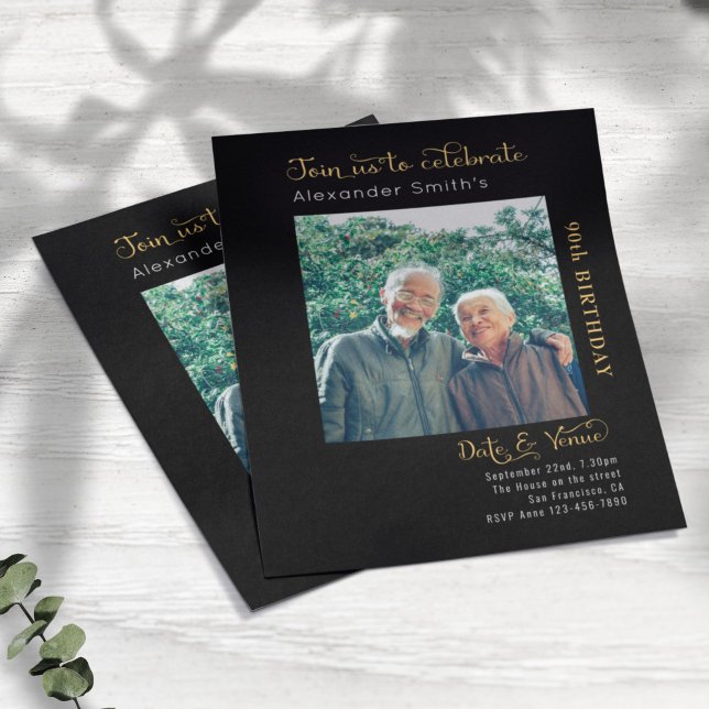 Prospectus 11,4 Cm X 14,2 Cm Invitation noire pour 90e anniversaire à petit bud (Créateur téléchargé)