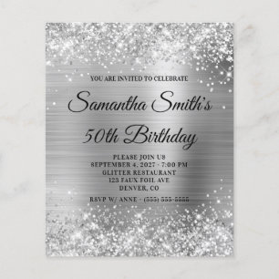Prospectus 11,4 Cm X 14,2 Cm Invitation pailletée argentée pour 50e anniversair