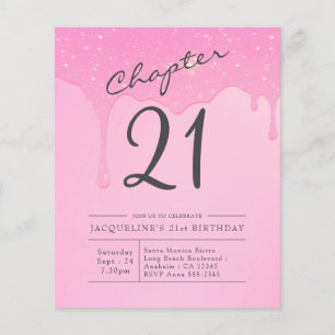 Prospectus 11,4 Cm X 14,2 Cm Invitation rose et grise pour 21e anniversaire Bud
