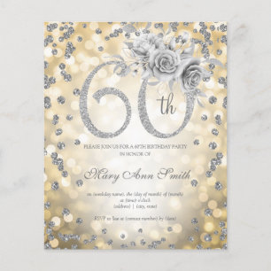 Prospectus 11,4 Cm X 14,2 Cm Invitation Silver Floral 60e Anniversaire Gold Lig