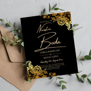 Prospectus 11,4 Cm X 14,2 Cm Invitations de Mariage Black Gold Lace