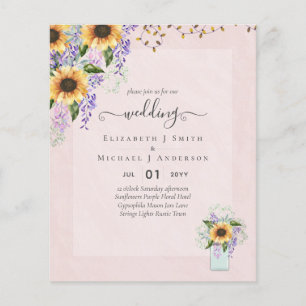 Prospectus 11,4 Cm X 14,2 Cm INVITATIONS DE MARIAGE BUDGÉTAIRE Tournesols rusti