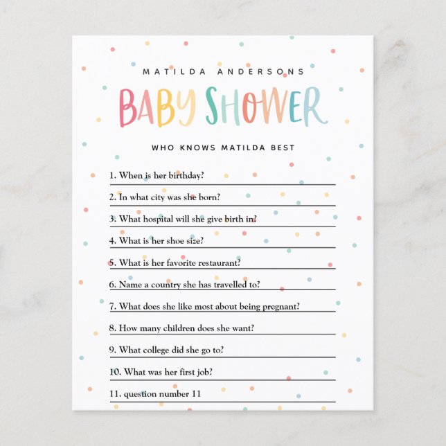 Prospectus 11,4 Cm X 14,2 Cm Jeu de baby shower arc-en-ciel coloré (Devant)