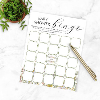 Prospectus 11,4 Cm X 14,2 Cm Jeu de Bingo pour Baby Shower Fleur Sauvage