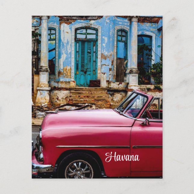 Prospectus 11,4 Cm X 14,2 Cm La Havane Cuba Voiture Rouge Vintage               (Devant)