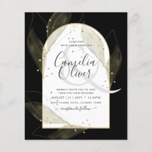 Prospectus 11,4 Cm X 14,2 Cm LeahG Black Gold Feuilles de mariage moderne INVIT