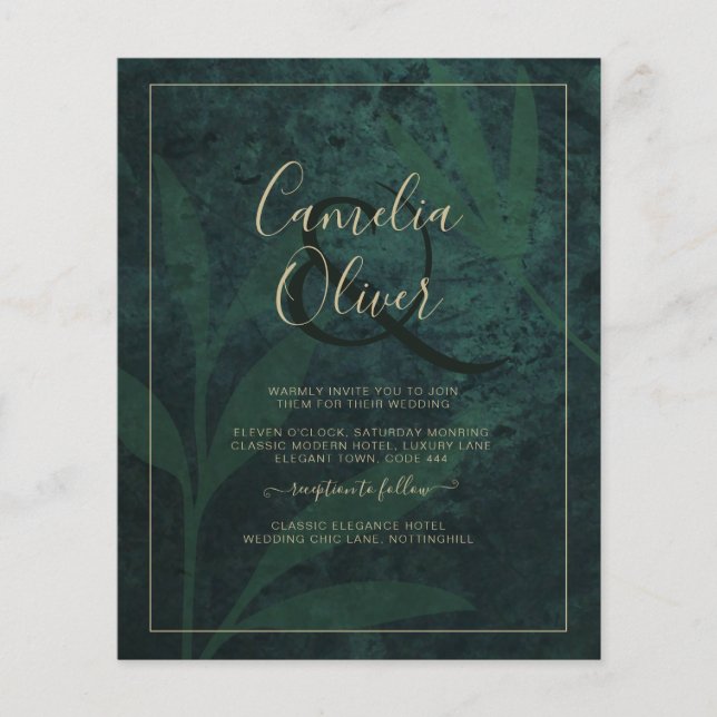 Prospectus 11,4 Cm X 14,2 Cm LeahG Emerald Forest Green Gold Wedding Invitation (Devant)