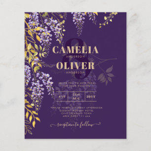 Prospectus 11,4 Cm X 14,2 Cm LeahG Purple Gold WISTERIA Floral Wedal INVITE