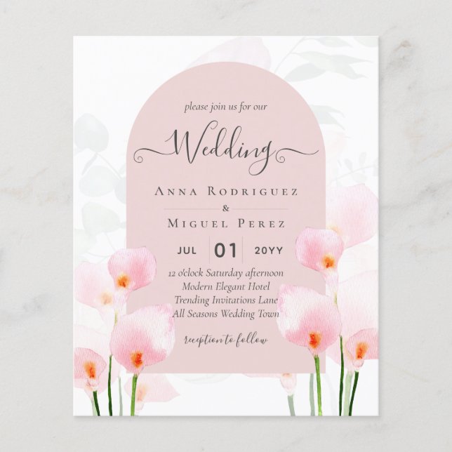 Prospectus 11,4 Cm X 14,2 Cm LeahG Rose Calla Lily Mariage floral Invitation (Devant)