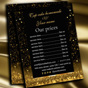 Prospectus 11,4 Cm X 14,2 Cm Liste de prix Black & Gold Service scintillant