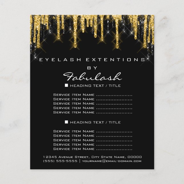 Prospectus 11,4 Cm X 14,2 Cm Liste de prix de beauté de maquillage Or Noir Drip (Devant)