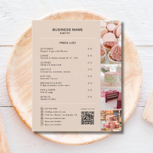 Prospectus 11,4 Cm X 14,2 Cm Liste de prix de boulangerie Photo QR Mocha Marron