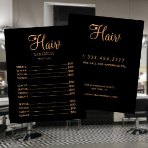 Prospectus 11,4 Cm X 14,2 Cm Liste de prix du logo du salon de coiffure personn